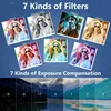 A collage of images showcasing different filter effects and exposure compensation levels for a camera. Produktbild-Vorschau