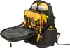 A tool backpack filled with various tools, with the front flap open. Voir les images du produit