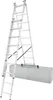 A silver multi-purpose ladder is set up in an A-frame configuration over a silver storage box. Podgląd zdjęcia produktu