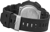Close-up view of the back of a black G-Shock watch, showing the metal case back and part of the black resin strap with a silver buckle. Produktbild-Vorschau