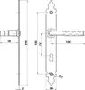 Technical drawing with dimensions of a door handle and escutcheon plate. Produktbild-Vorschau