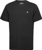 A black t-shirt with a small yellow logo on the chest. Produktbild-Vorschau