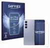 A product shot of a phone screen protector packaging and a foldable phone. Produktbild-Vorschau