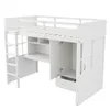 A white loft bed with a desk, shelves, and a closet, shown from a slightly elevated side angle against a white background. Voir les images du produit