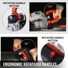 Collage of close-up shots demonstrating the features of a wall chaser, specifically its rotatable handles and buttons. Produktbild-Vorschau