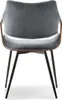 A back view of a modern dining chair with a gray upholstered seat and back, and a walnut-colored wooden frame, supported by black metal legs. Náhled obrázku produktu