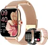 A smartwatch with a rose gold mesh band is shown, with two other smartwatches (one black, one pink) displayed in the foreground. Produktbild-Vorschau