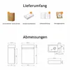 An image showing the contents of a product package and its dimensions. Produktbild-Vorschau