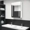 A modern bathroom vanity with a double sink and a lighted mirror cabinet above. Produktbild-Vorschau
