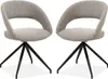Two modern dining chairs with a textured gray upholstery and black metal legs, presented against a white background. Produktbild-Vorschau