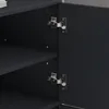 A close-up view of the interior of a dark gray cabinet, showing two metal hinges on the right-hand door. Produktbild-Vorschau