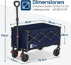 A diagram showing the dimensions of a blue foldable wagon. Produktbild-Vorschau