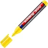 A yellow Edding 300 permanent marker with its cap off, lying on a white background. Produktbild-Vorschau
