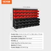A wall-mounted storage organizer with red and black bins, shown with dimensions and product details. Anteprima dell’immagine prodotto