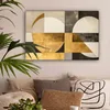 Leinwand Bilder 90x60 cm - Abstrakte Formen - Gold - Beige, Produktbild-Vorschau 2