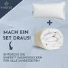 A pillow and a rolled-up duvet are shown, with text suggesting they can be combined into a set. Produktbild-Vorschau