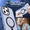 Collage of product images showing a phone case with a magnetic ring, a hand holding a phone with the case, and a woman holding a phone with the case. Anteprima dell’immagine prodotto