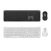 A top-down view of two computer keyboard and mouse sets, one black and one white, against a white background. Anteprima dell’immagine prodotto