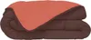A folded comforter with a brown underside and a coral top. Produktbild-Vorschau