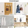 Collage of four images showing a door hook rack being used in different rooms. Produktbild-Vorschau