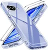 A clear protective case and screen protector for a smartphone, presented diagonally. Produktbild-Vorschau
