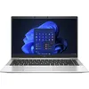 A silver HP Elitebook laptop is shown from the front, open with the screen displaying the Windows 11 interface. Produktbild-Vorschau