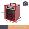 A red electric heater with dimensions and weight indicated. Produktbild-Vorschau