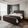 A bedroom with a bed, nightstand, and curtains. Produktbild-Vorschau