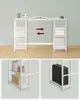 A white desk with built-in shelving units on either side, shown from the front. Produktbild-Vorschau
