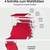 A red sun lounger with adjustable backrest positions shown in a diagram. Produktbild-Vorschau