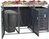 A dark gray three-bin trash can enclosure with a planter on top, featuring a single gray trash bin inside the left compartment. Podgląd zdjęcia produktu