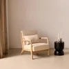 Poltrona scandinava in legno e tessuto con braccioli, Beige Anteprima dell’immagine prodotto 2