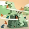 A toy dinosaur slide with multiple small dinosaur figures on it, set against a stylized background of snowy trees and hills. Náhled obrázku produktu