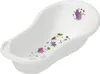 A white plastic baby bathtub with cartoon animal decals. Produktbild-Vorschau