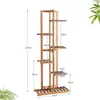 A wooden plant stand with multiple shelves, shown against a white background with dimensions indicated by text and lines. Náhled obrázku produktu
