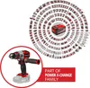 A collage of power tools and a battery, with a prominent image of a drill in the foreground and text indicating it's part of a family of products. Produktbild-Vorschau