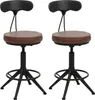 Two industrial-style bar stools with brown faux leather seats and black metal bases are shown against a white background. Voir les images du produit