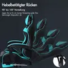 Collage showing a gaming chair with text overlays and multiple views of its reclining feature. Produktbild-Vorschau