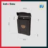 A diagram showing the dimensions of a black mailbox with a gold emblem. Náhled obrázku produktu