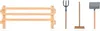 A wooden fence and various gardening tools are displayed against a white background. Anteprima dell’immagine prodotto