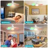 Collage of a ceiling fan with lights in different room settings: a child's bedroom, a dining room, a kitchen, and a living room. Náhled obrázku produktu