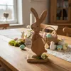 Holz Osterhase mit Osterei „Frohe Ostern“ – Natur pur für Produktbild-Vorschau 1