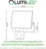 A technical drawing of an LED spotlight with dimensions and text describing its efficiency and ease of use. Náhled obrázku produktu