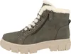 A side view of a single green winter boot with white fur lining. Produktbild-Vorschau