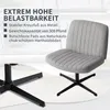 A close-up of a gray office chair with a black base, next to a separate black chair base. Text highlights the chair's durability and features. Produktbild-Vorschau