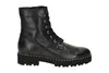 A black leather lace-up boot with a thick sole and studded trim, shown from the side against a white background. Produktbild-Vorschau