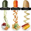 A collage showing a vegetable spiralizer creating different shapes of vegetable noodles from zucchini, carrots, and potatoes. Podgląd zdjęcia produktu