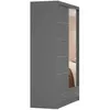 A gray wardrobe with mirrored doors and drawers. Voir les images du produit
