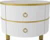 A white oval-shaped bedside table with gold trim and ring handles, shown against a white background. Náhled obrázku produktu