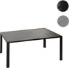 A rectangular outdoor dining table with a slatted top and four legs, shown against a white background. Two circular swatches showing different color options are present in the upper right corner. Produktbild-Vorschau